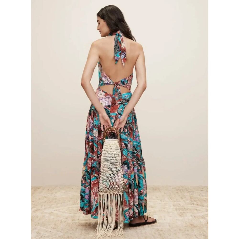 Banana Republic THE WHITE LOTUS Matte 100% Silk Halter Maxi Dress 8 NWT $350 - Picture 2 of 16